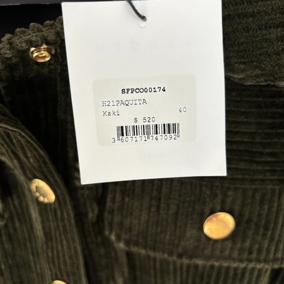 NWT SANDRO Paquita Kaki Corduroy Jumpsuit | Size French 40 / US 12-14 - Picture 4 of 7